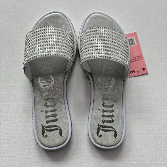 Juicy Couture Women's Yrie White Rhinestone Slides - Picture 4 of 13
